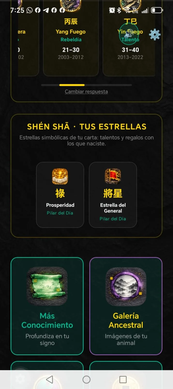 Estrellas del destino en la app MING