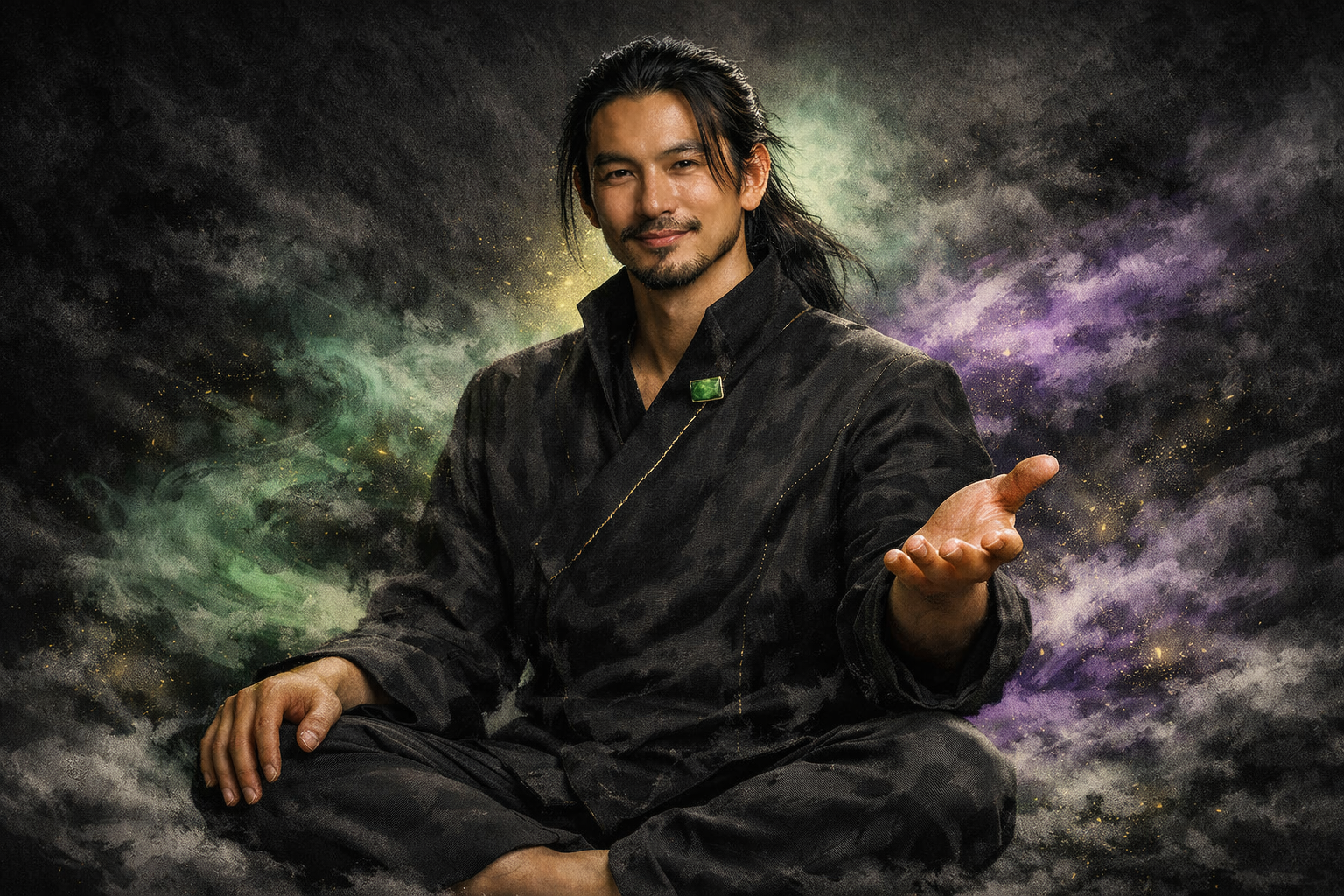 Maestro Zhi meditando con el círculo Ensō