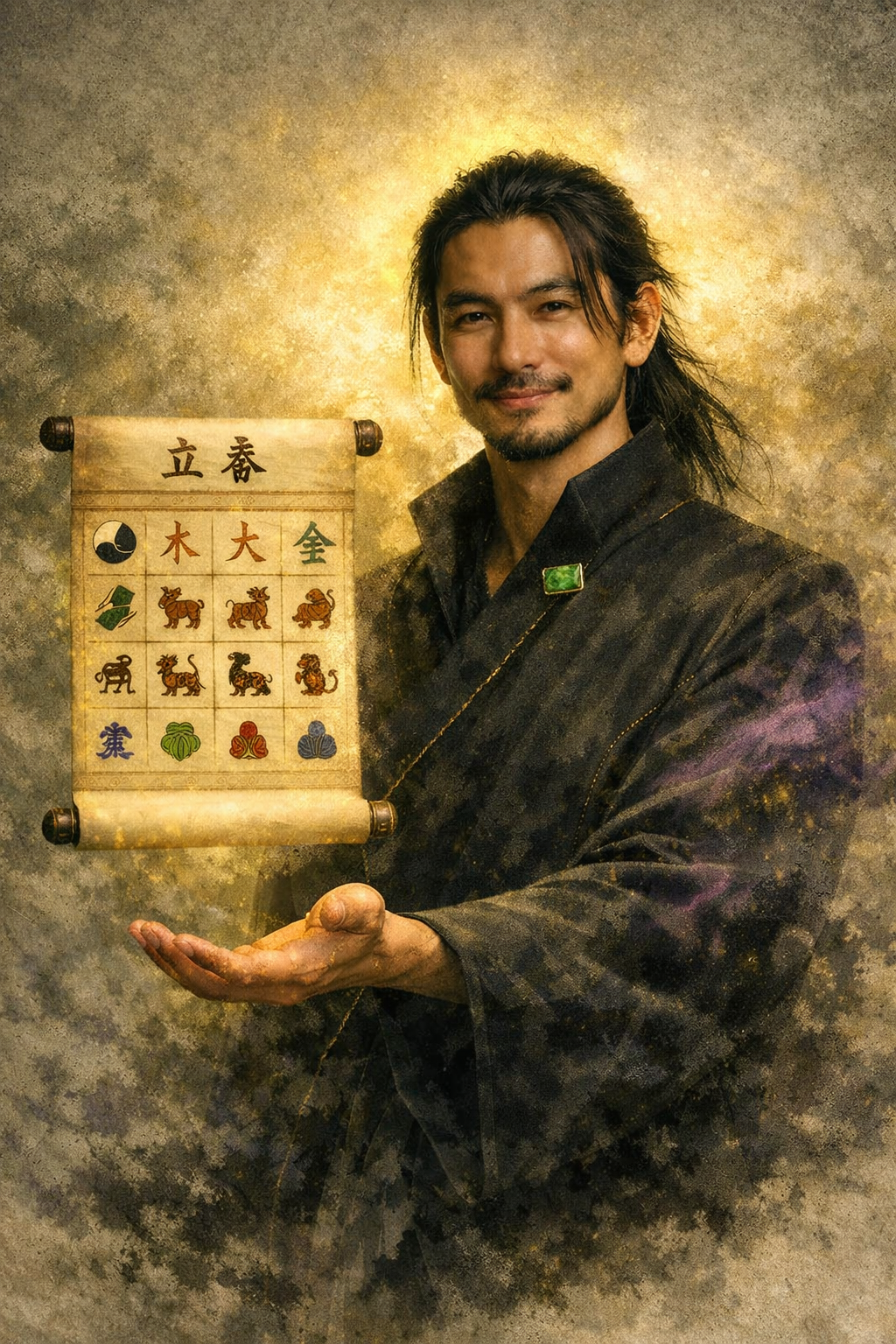 Maestro Zhi con el pergamino de la sabiduría